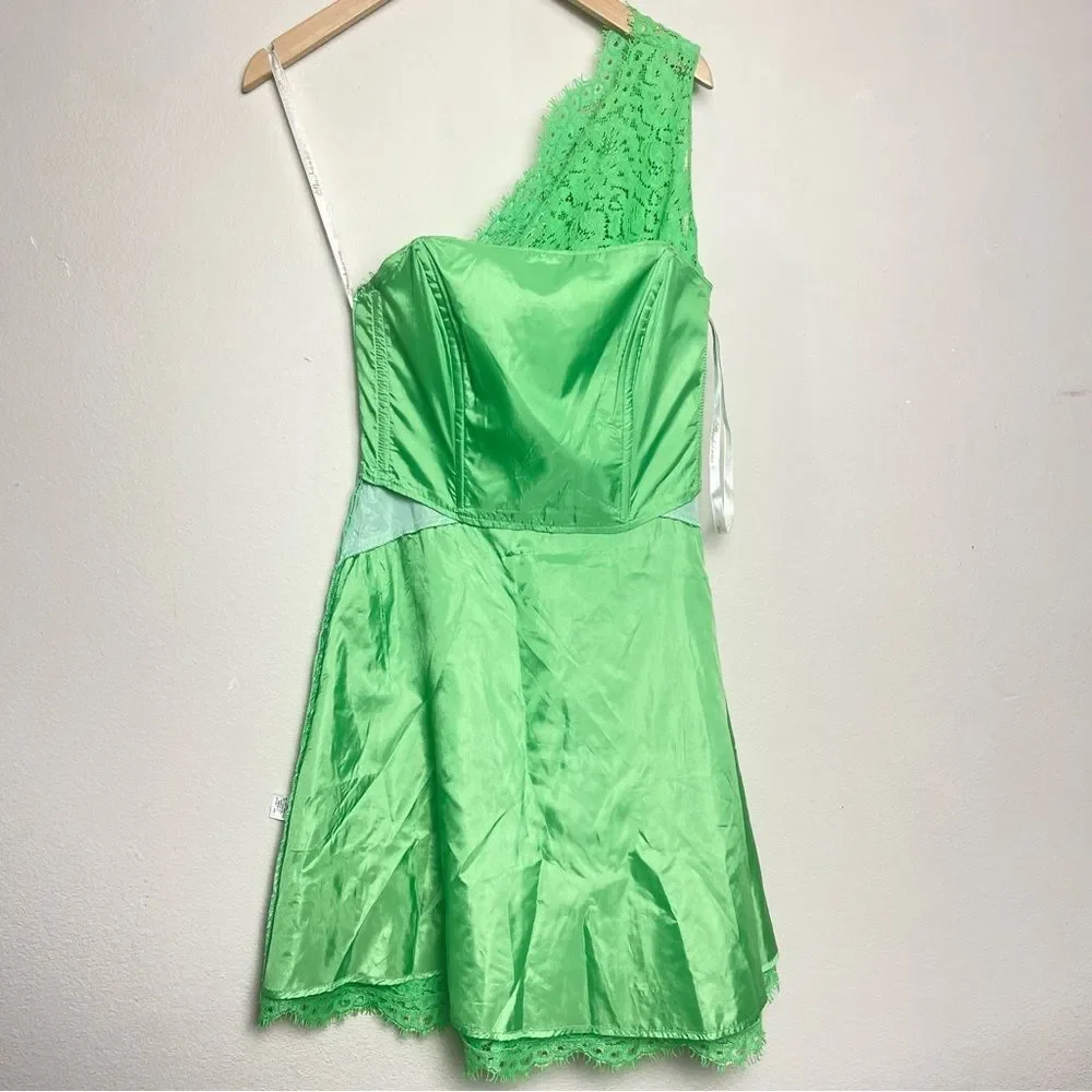Shoshanna Lace Dress ‘Maia’ Sz: 4 | One Shoulder | Green Summer Cocktail Party - Picture 10 of 16
